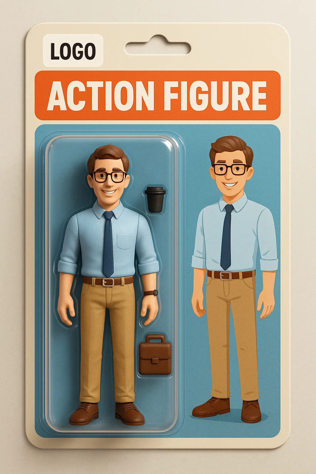 Action Figure photo style transform example: collectible blister-pack action figure
