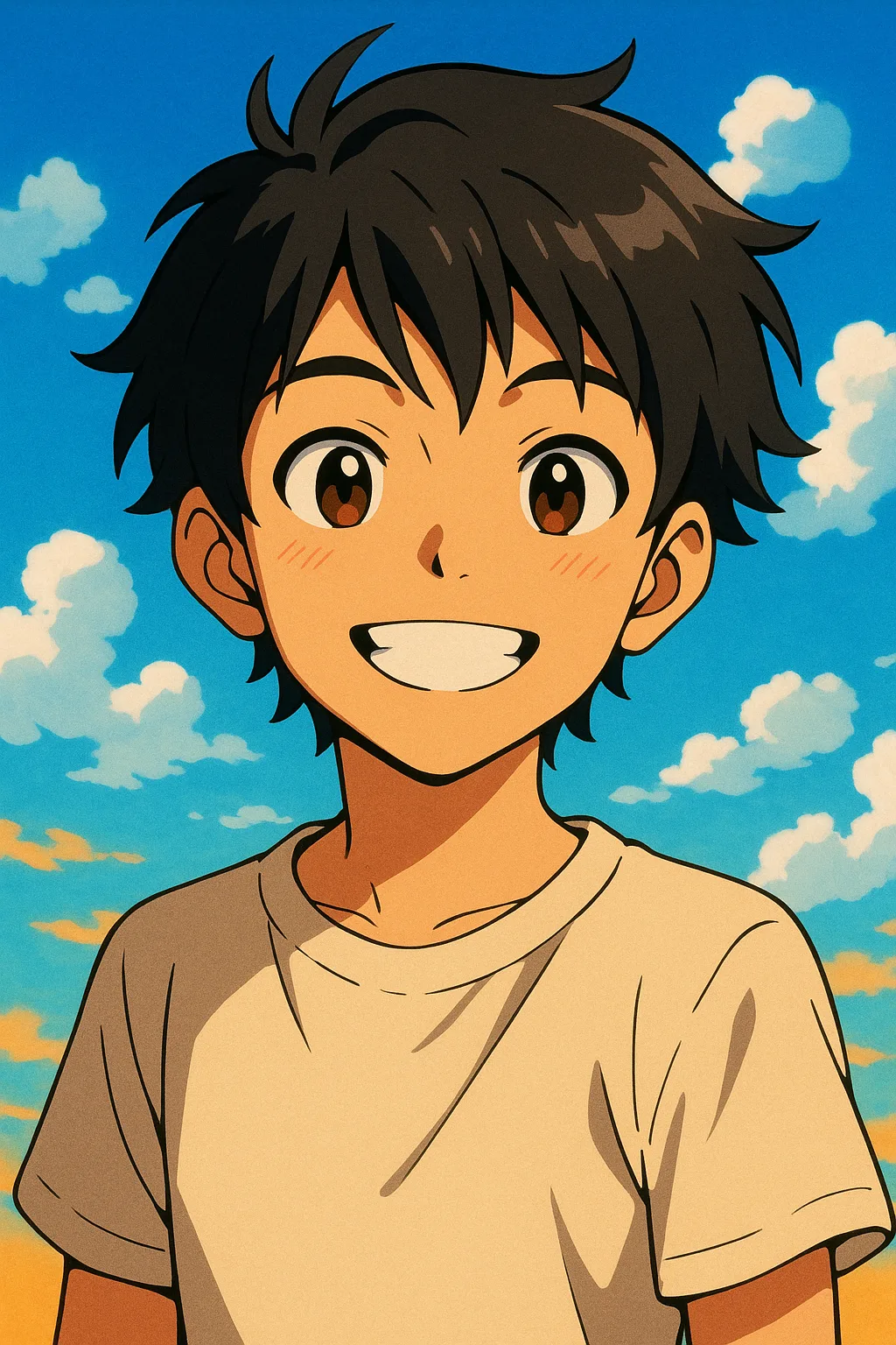 Anime photo style transform example: cel-shaded anime portrait