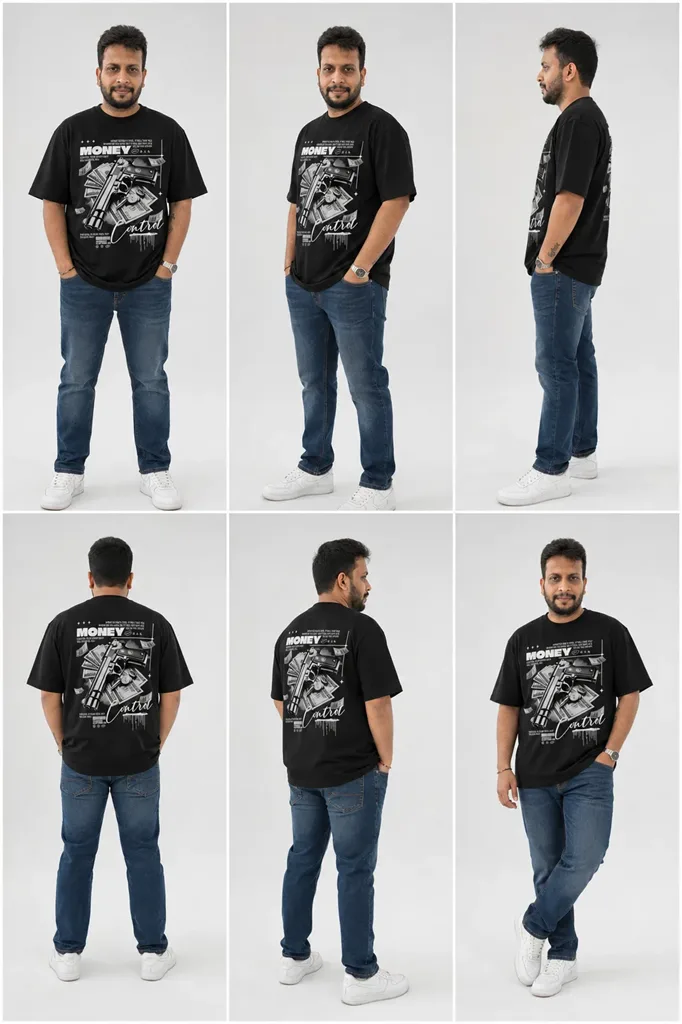 Virtual Try-On grid comparing three different garments on the same character reference