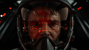 AI-generated sci-fi starfighter cockpit dogfight, one continuous shot pulling back to reveal a full space battle