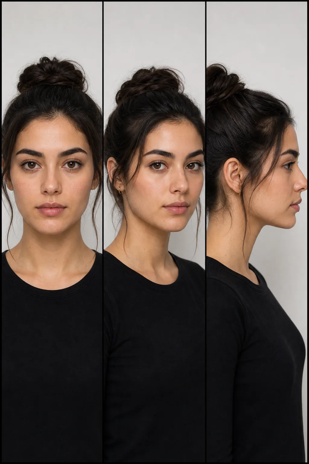 Same character rendered from three camera angles