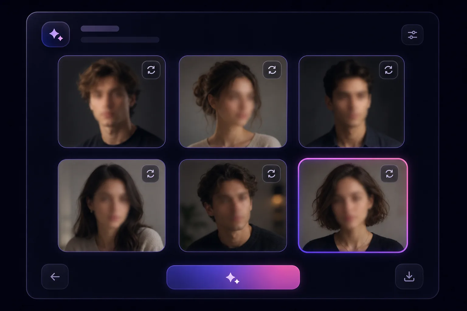 Reviewing a generated lineup of castable character faces