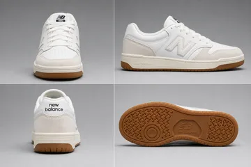Grid of the same product shown from front, side, rear and sole or back views