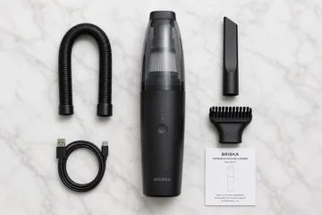 Overhead product photo with accessories arranged in a styled flat lay composition