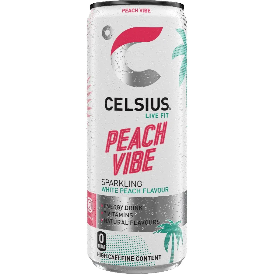 CELSIUS PEACH VIBE ENERGY DRINK BLIK
