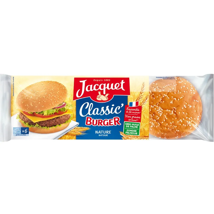 JACQUET HAMBURGERBUNS NATUUR - 6 STUKS