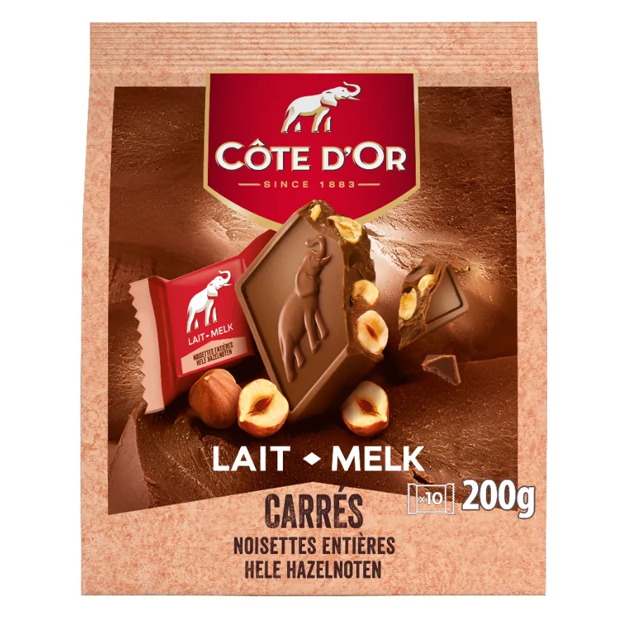 CÔTE D'OR CARRÉS MELK MET HELE HAZELNOTEN - 10 STUKS