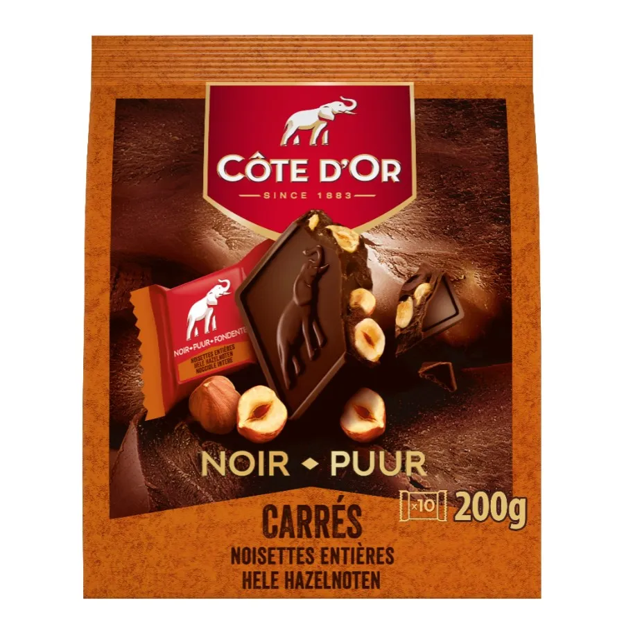 CÔTE D'OR CARRÉS PUUR MET HELE HAZELNOTEN - 10 STUKS