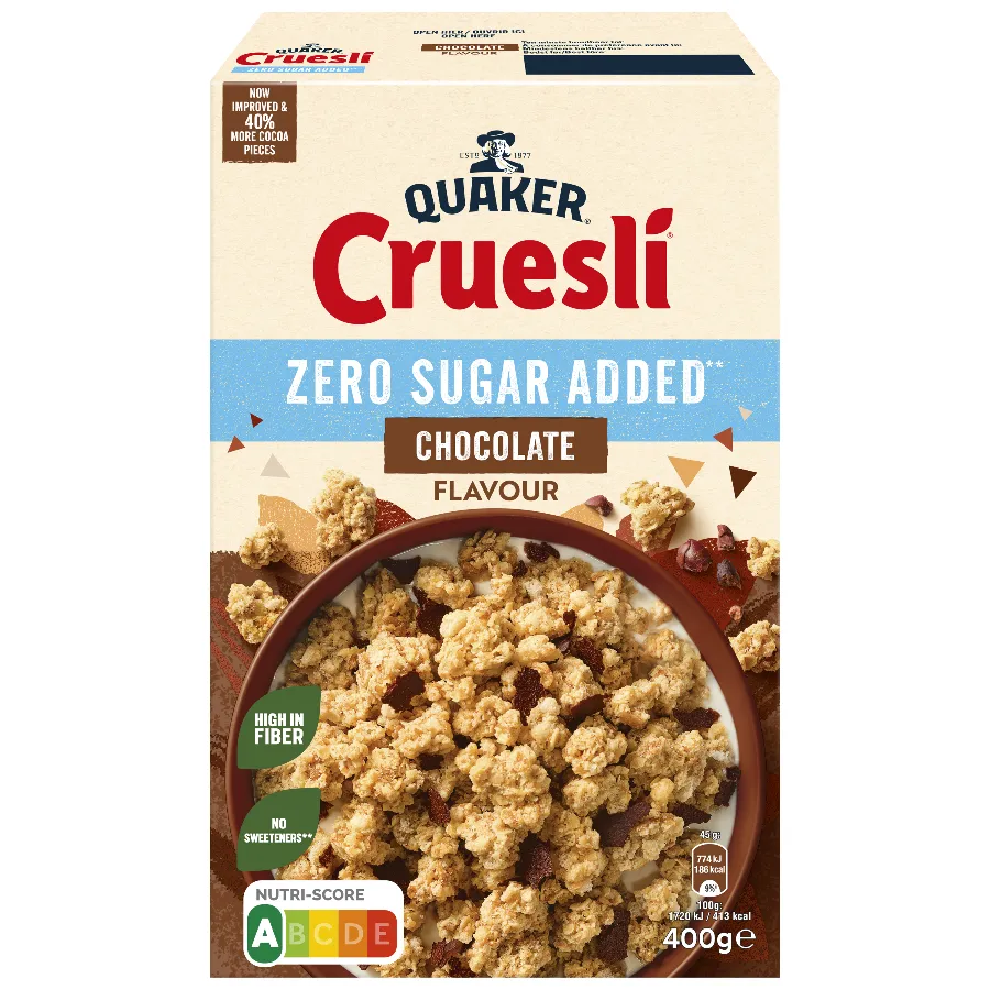 QUAKER CRUESLI CHOCOLADE ZONDER SUIKER