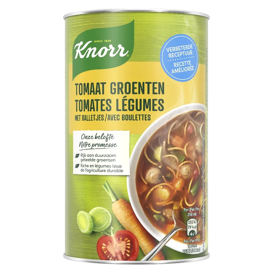 KNORR TOMAAT-GROENTENSOEP MET BALLETJES BLIK