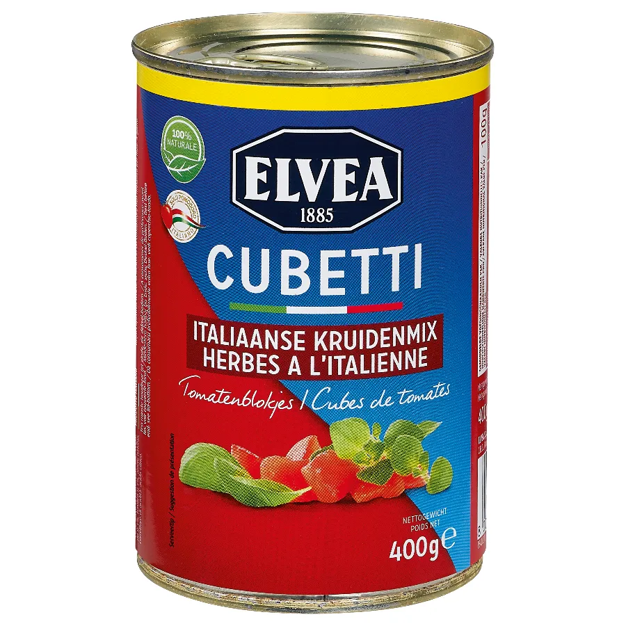 ELVEA CUBETTI TOMATENBLOKJES MET FIJNE KRUIDEN BLIK