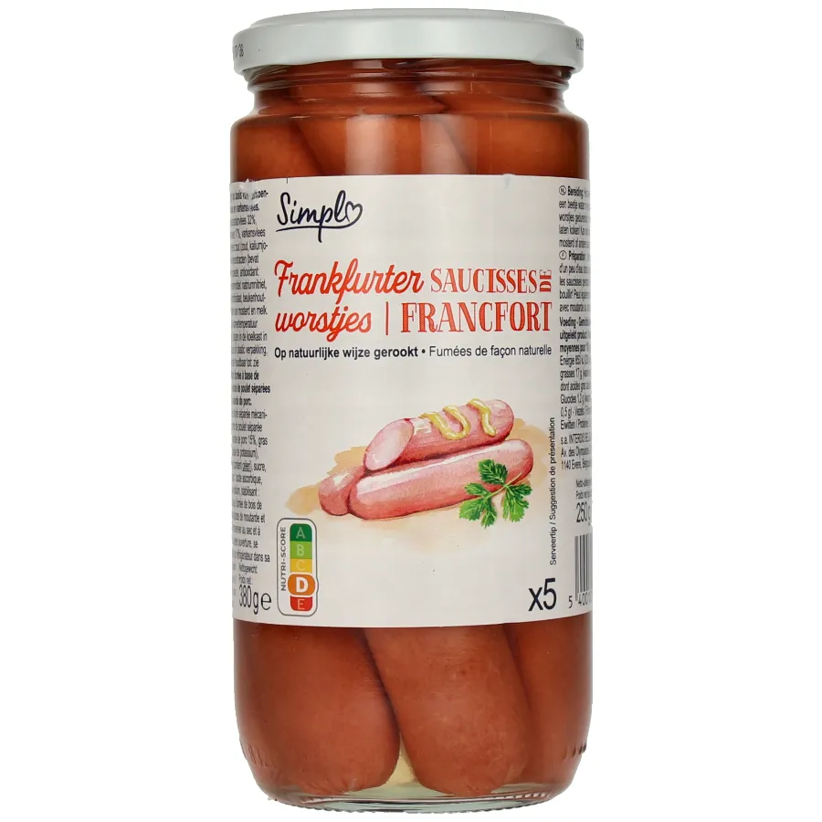 SIMPL FRANKFURTER WORSTJES - 5 STUKS GLAS