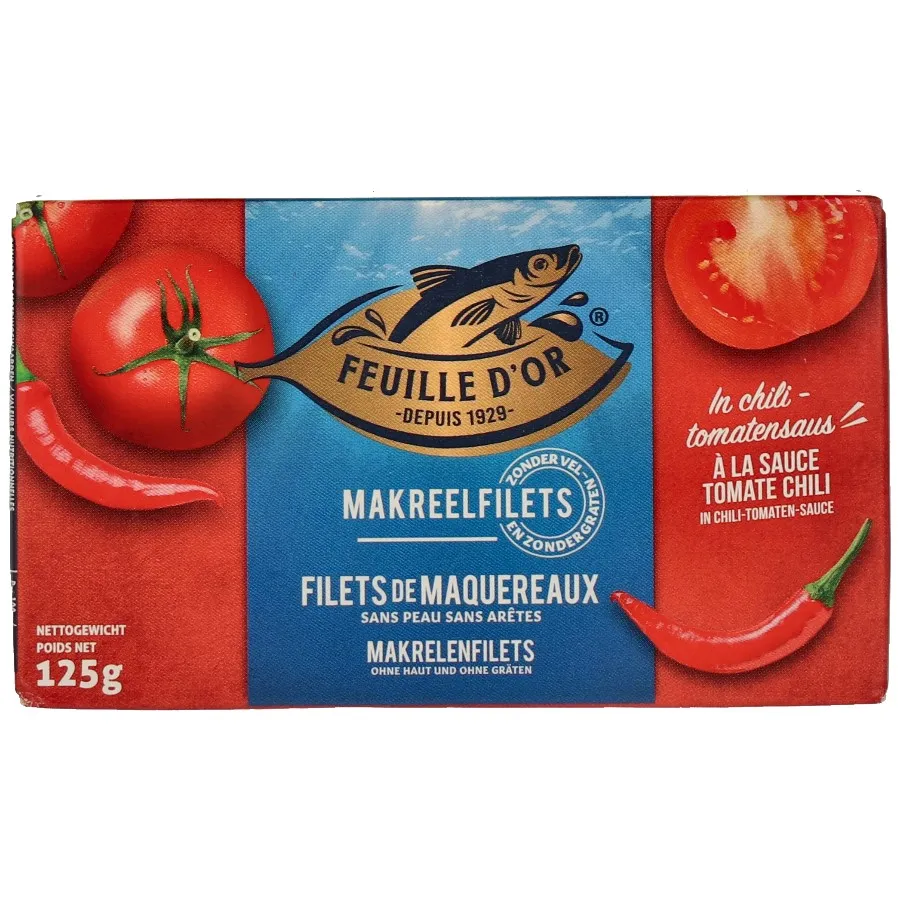 FEUILLE D'OR MAKREELFILETS IN CHILISAUS BLIK