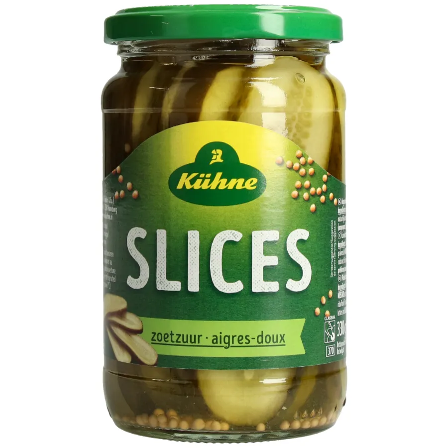 KUHNE SANDWICH SLICES AUGURK ZOETZUUR GLAS