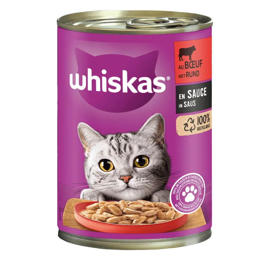 WHISKAS KATTENVOEDING MET RUND IN SAUS BLIK