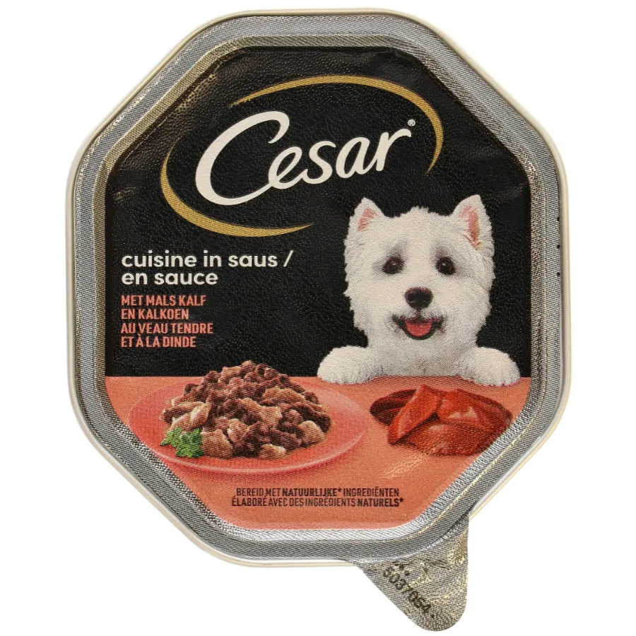 CESAR HONDENVOEDING MET KALFS IN GEVOGELTESAUS ALU
