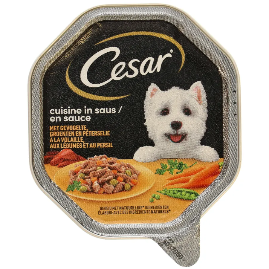 CESAR HONDENVOEDING MET GEVOGELTE IN GROENTENSAUS ALU