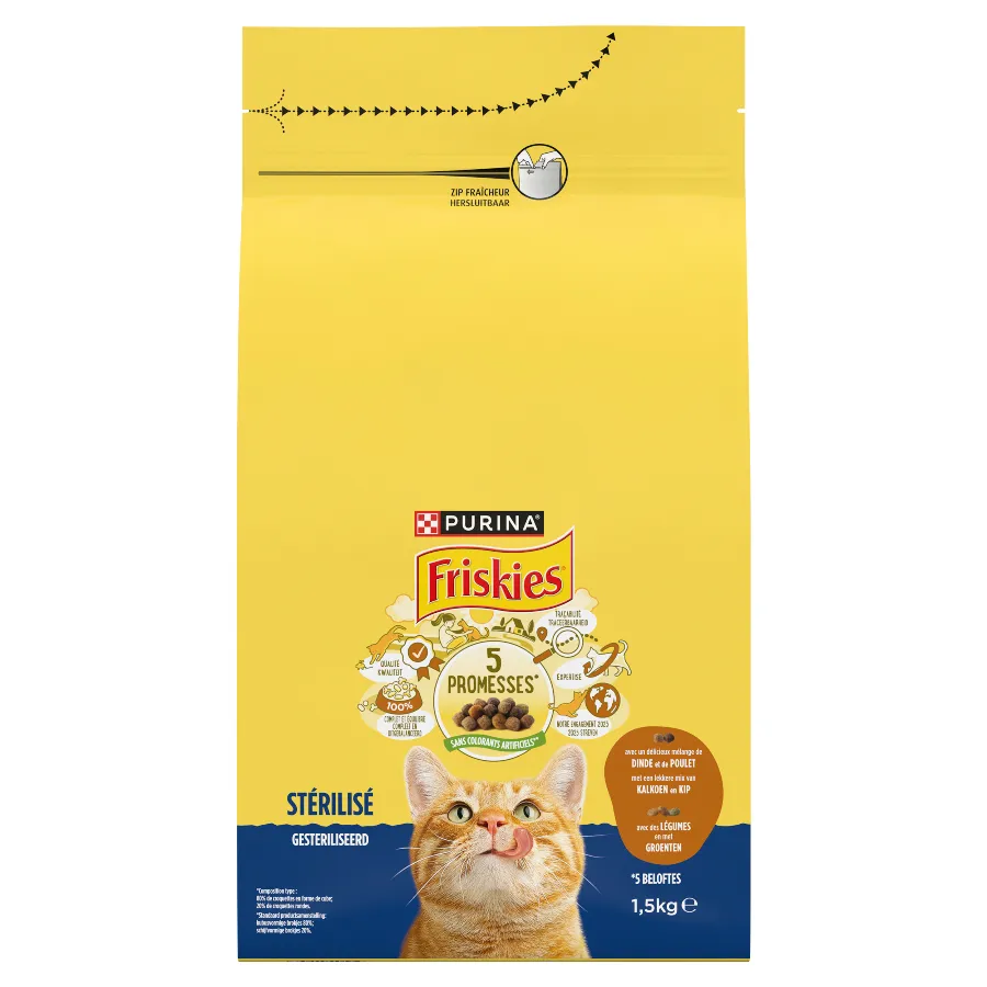 FRISKIES DROGE KATTENVOEDING GESTERILISEERD KALKOEN EN KIP