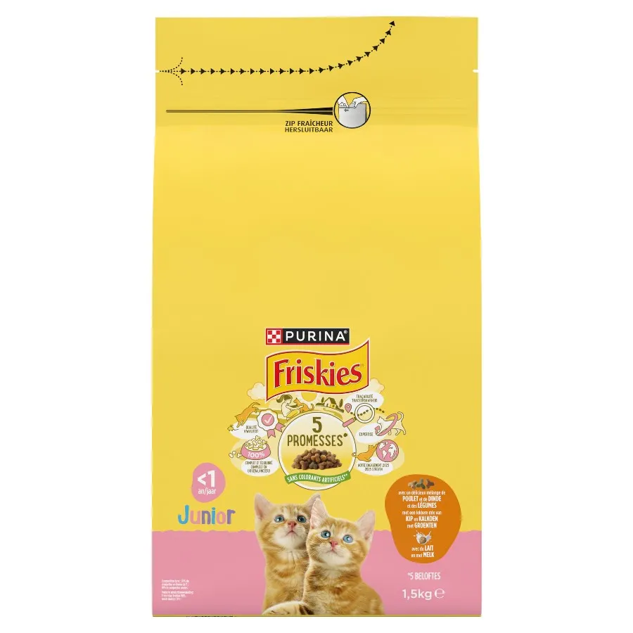 FRISKIES DROGE KATTENVOEDING JUNIOR KIP, KALKOEN, GROENTEN EN MELK