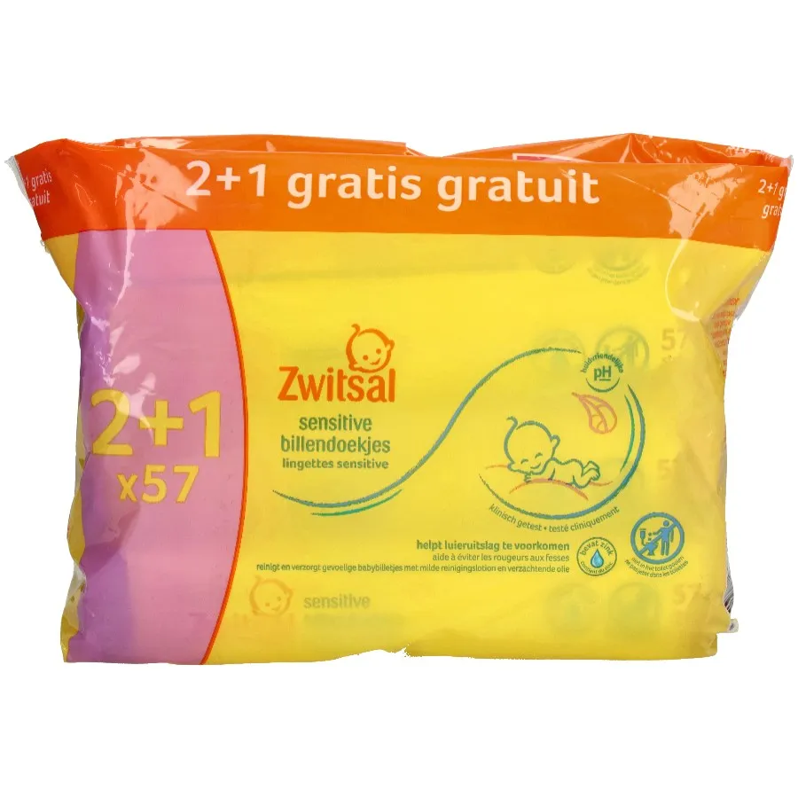 ZWITSAL WIPES SENSITIVE 57 STUKS REFILL 2+1 GRATIS