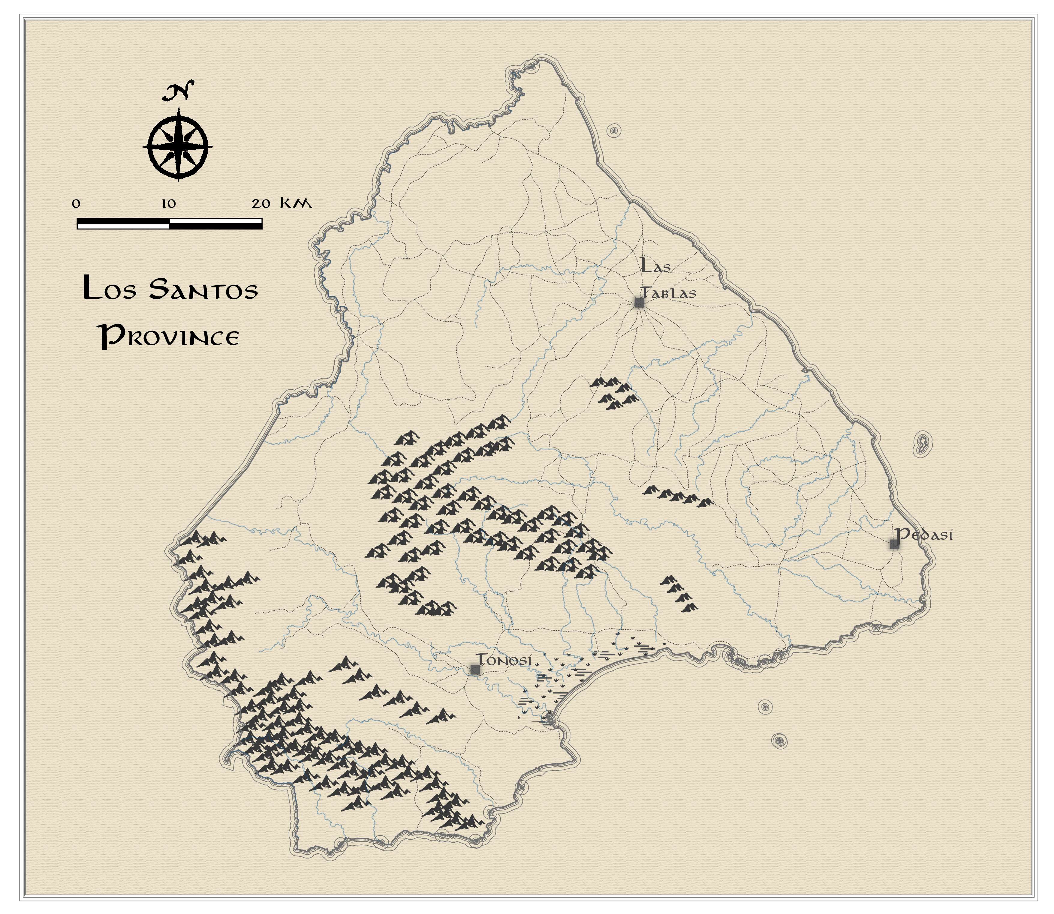 Map of Los Santos province in Panama.