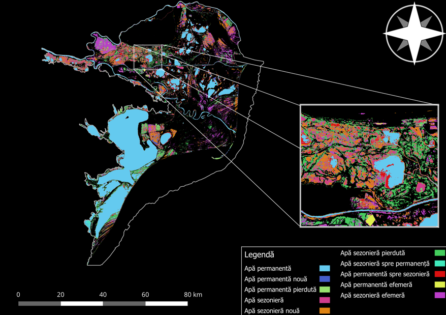 Water bodies - Danube Delta 1990 - 2020 | Spatialnode