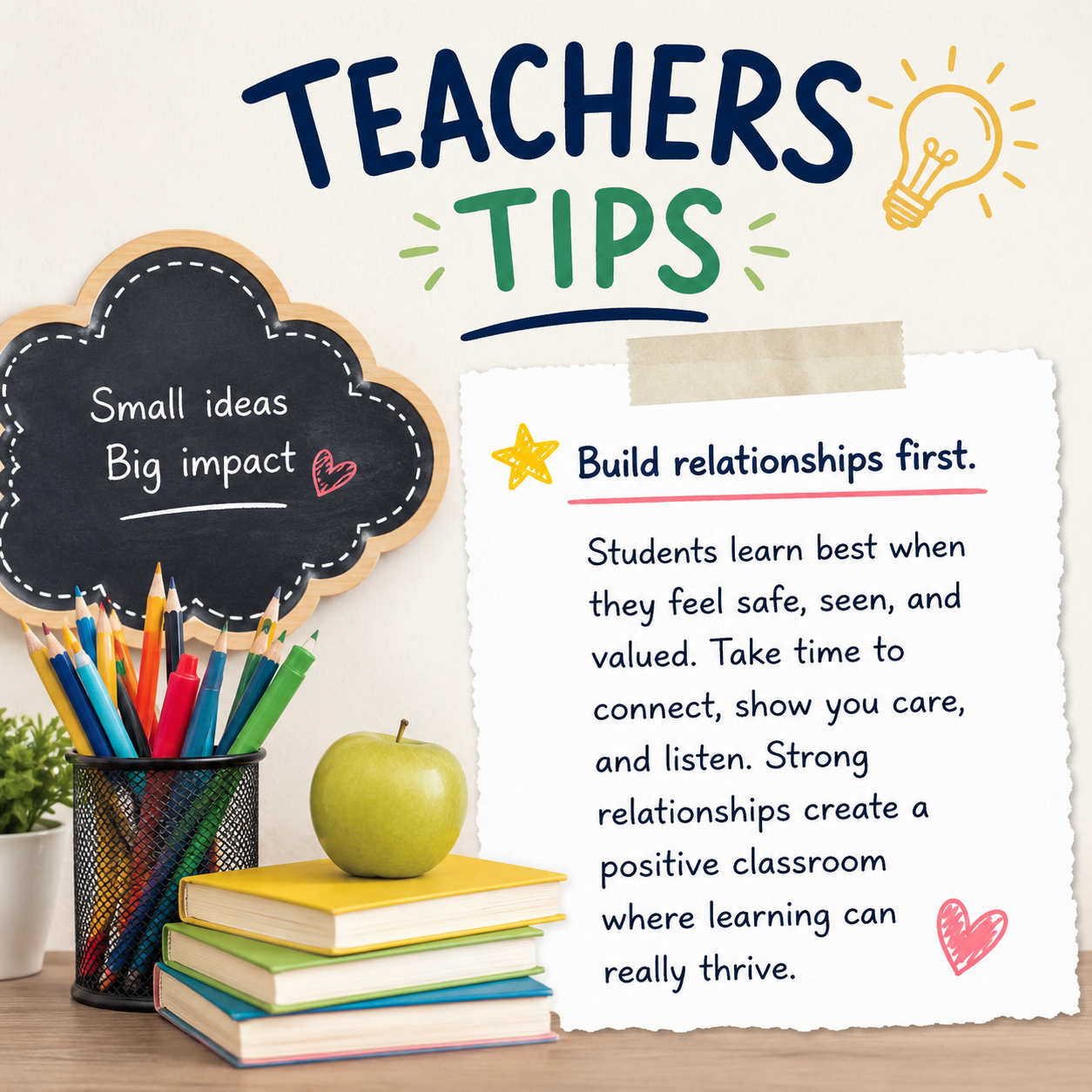 Build relationships before expecting results. Students learn best when they feel safe, valued, and…