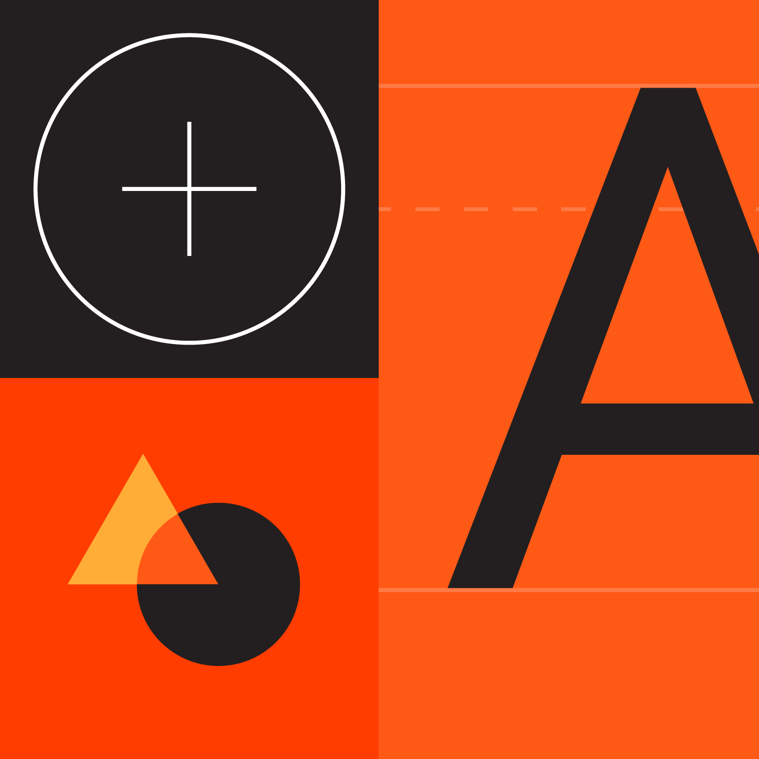 Composition of design elements (left to right) representing the components, layout, and typography sections of Material Design.
