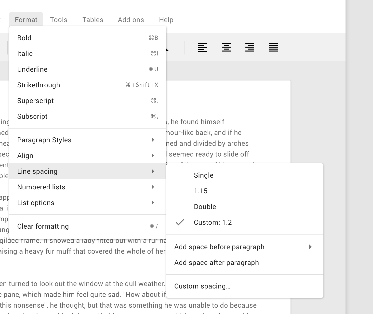 Desktop UI showing a parent dropdown menu with a cascading menu to its right