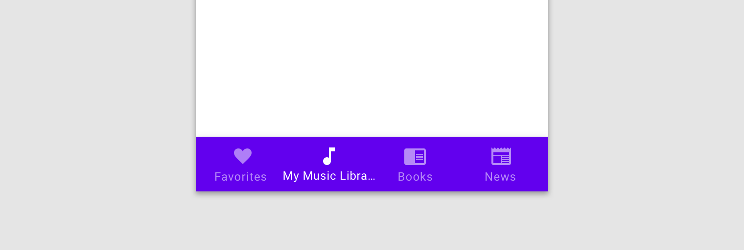 Bottom navigation with 4 destinations showing icons and text. The active destination's text is truncated.