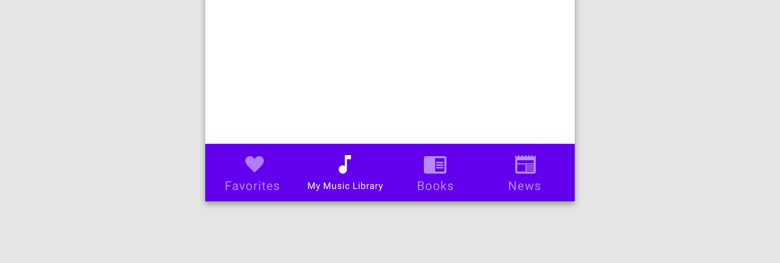 Bottom navigation with 4 destinations showing icons and text. The active destination uses a smaller font size.