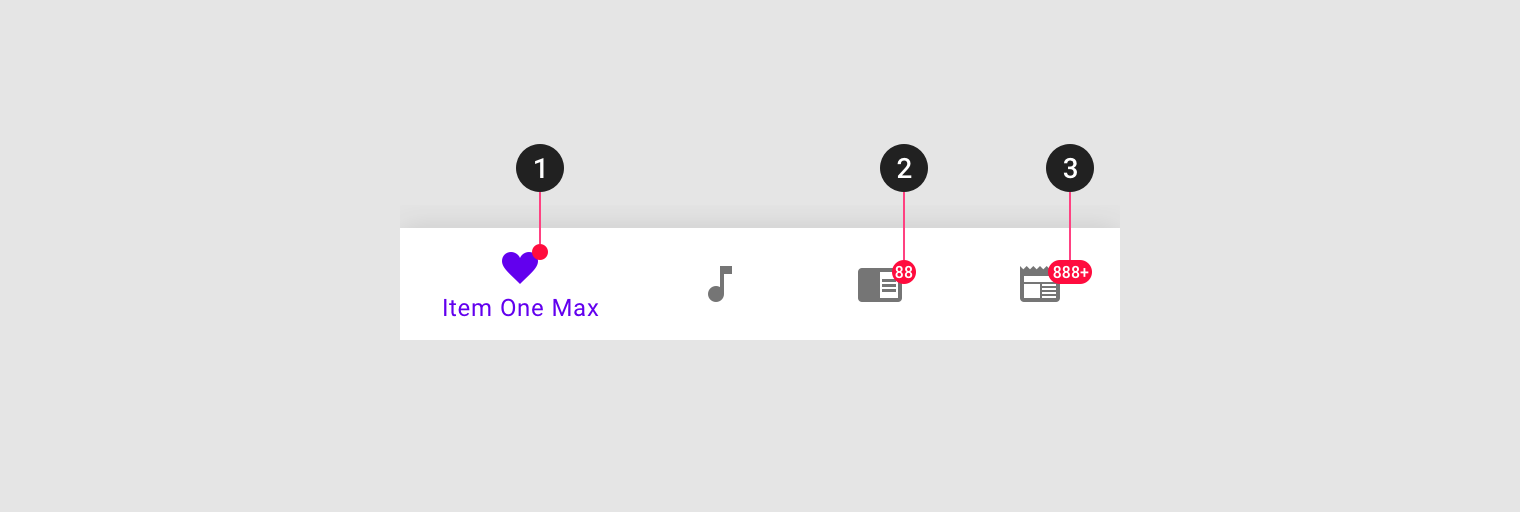 Bottom navigation with 3 types of badges