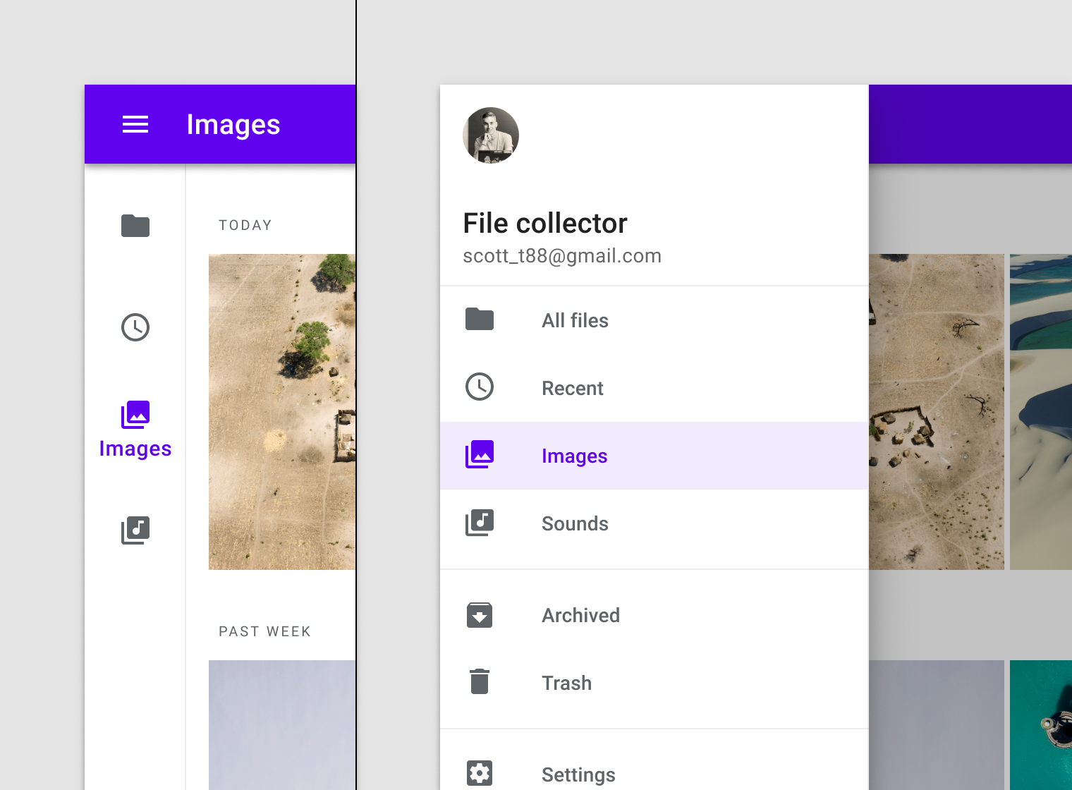 Rail and modal navigation drawer with the same destinations
