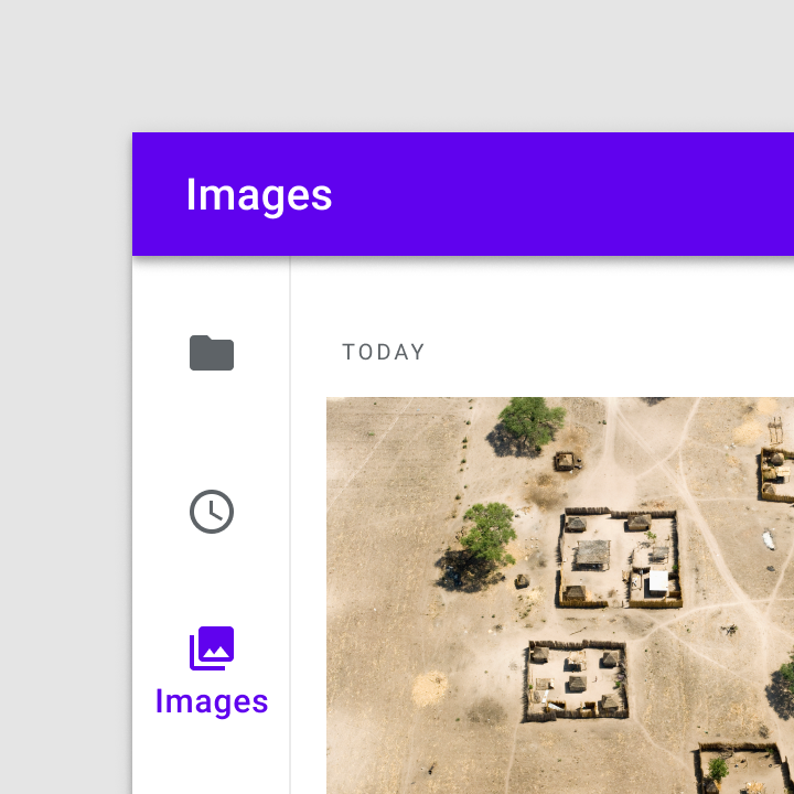 Navigation rail in images app with images icon with text label