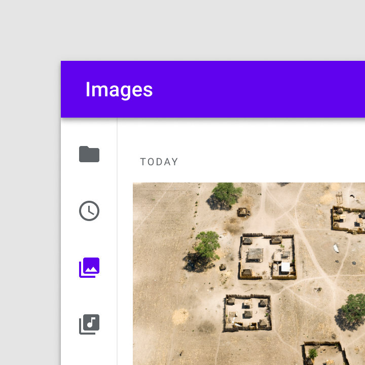 Navigation rail in images app with icons without text labels