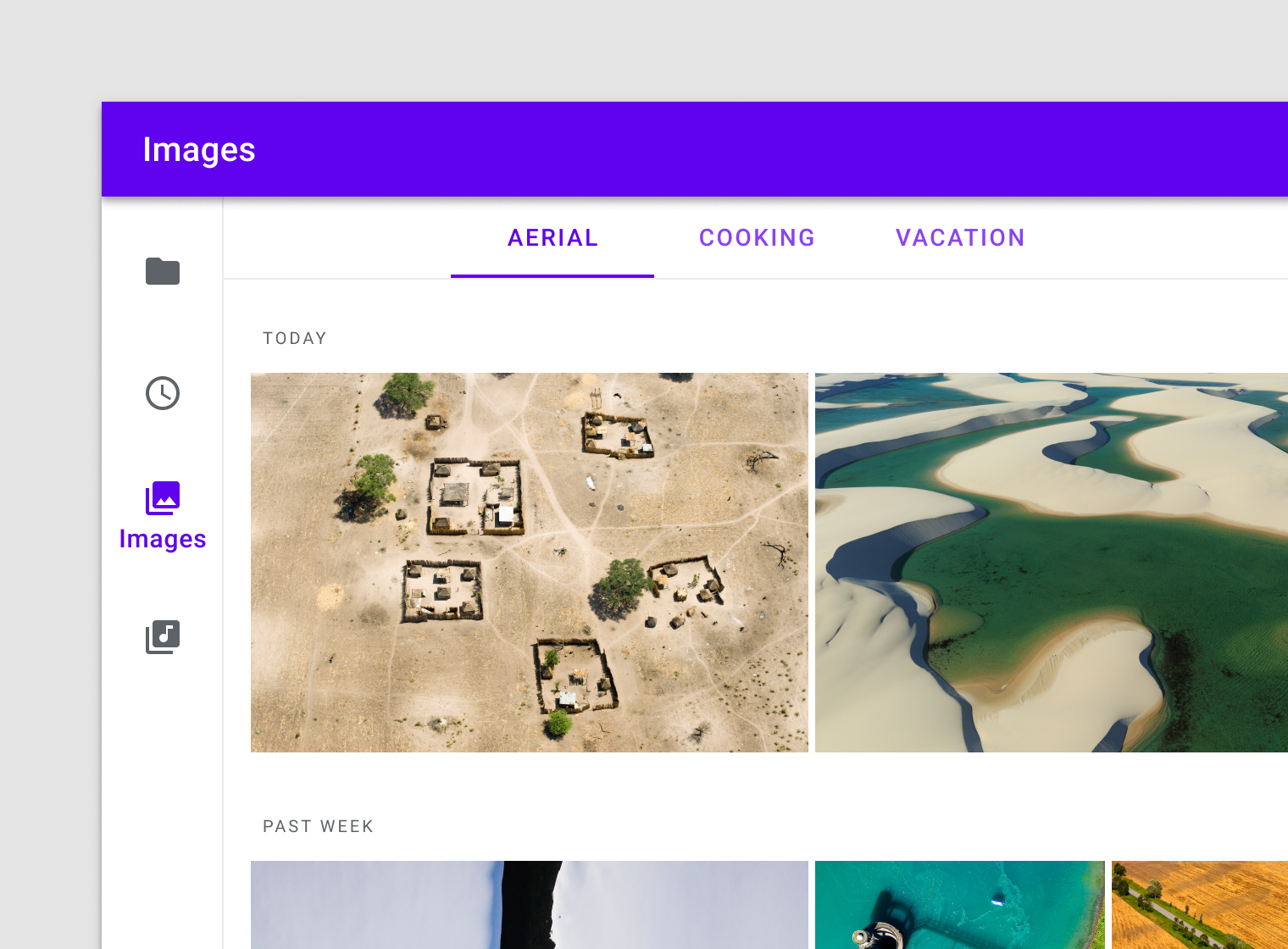 Images app with tabs and navigation rail