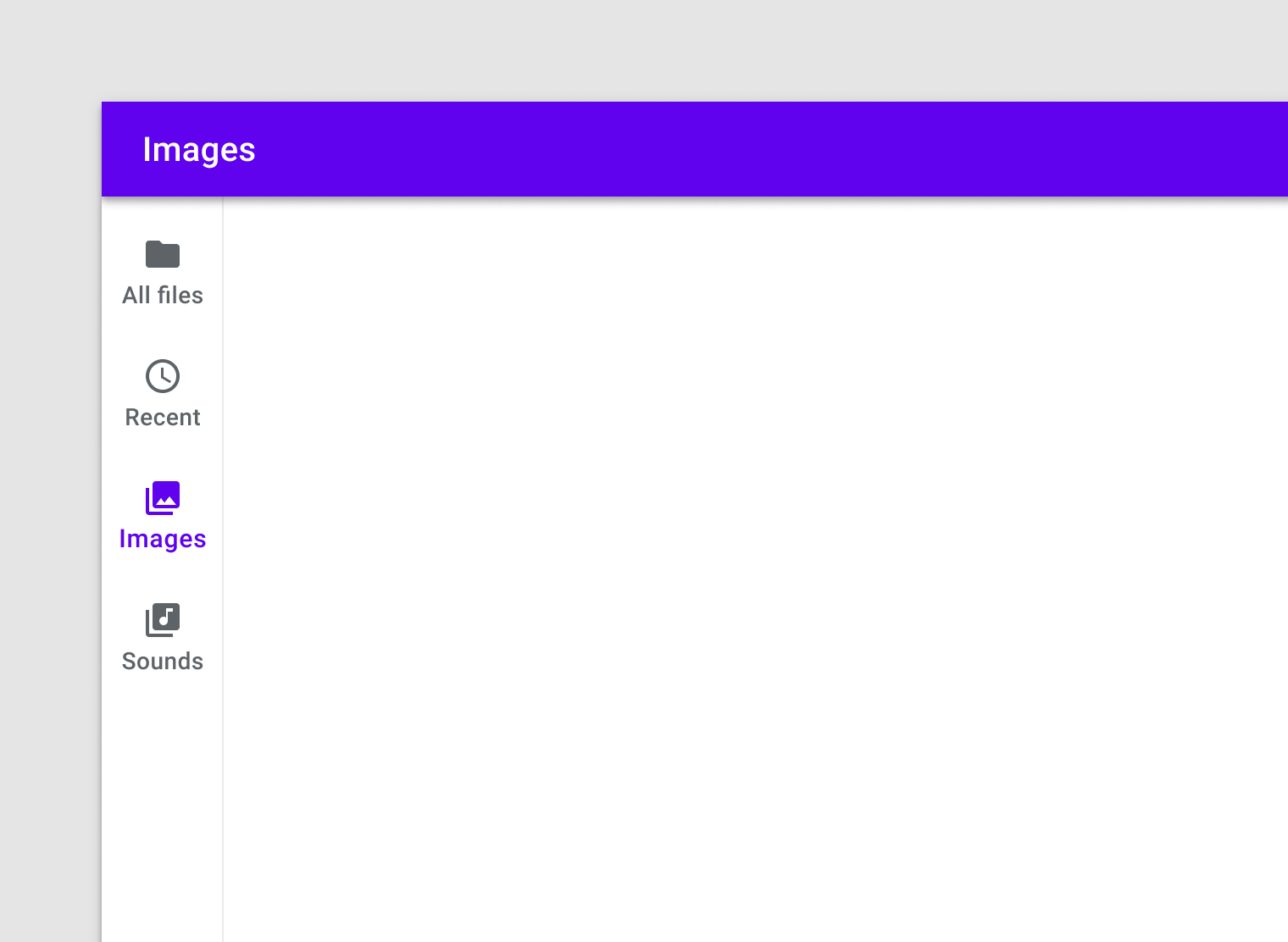 Images app with rail showing four icons with text labels, images icon with label selected
