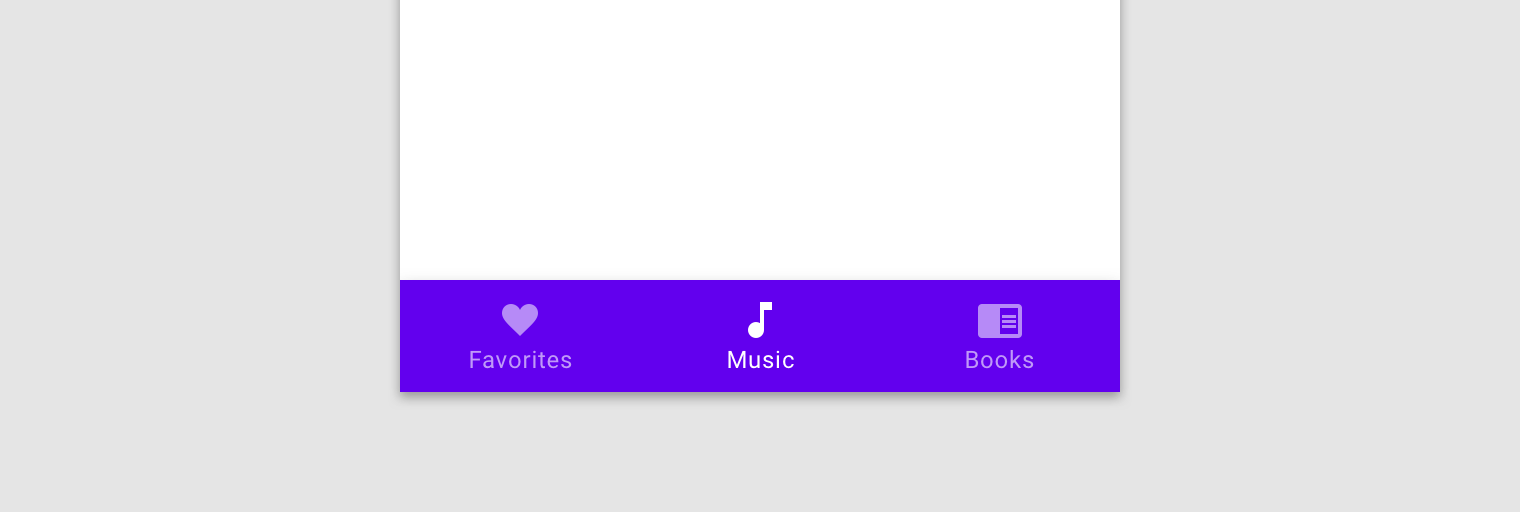 Bottom navigation with 3 destinations showing icons and text. One destination is active