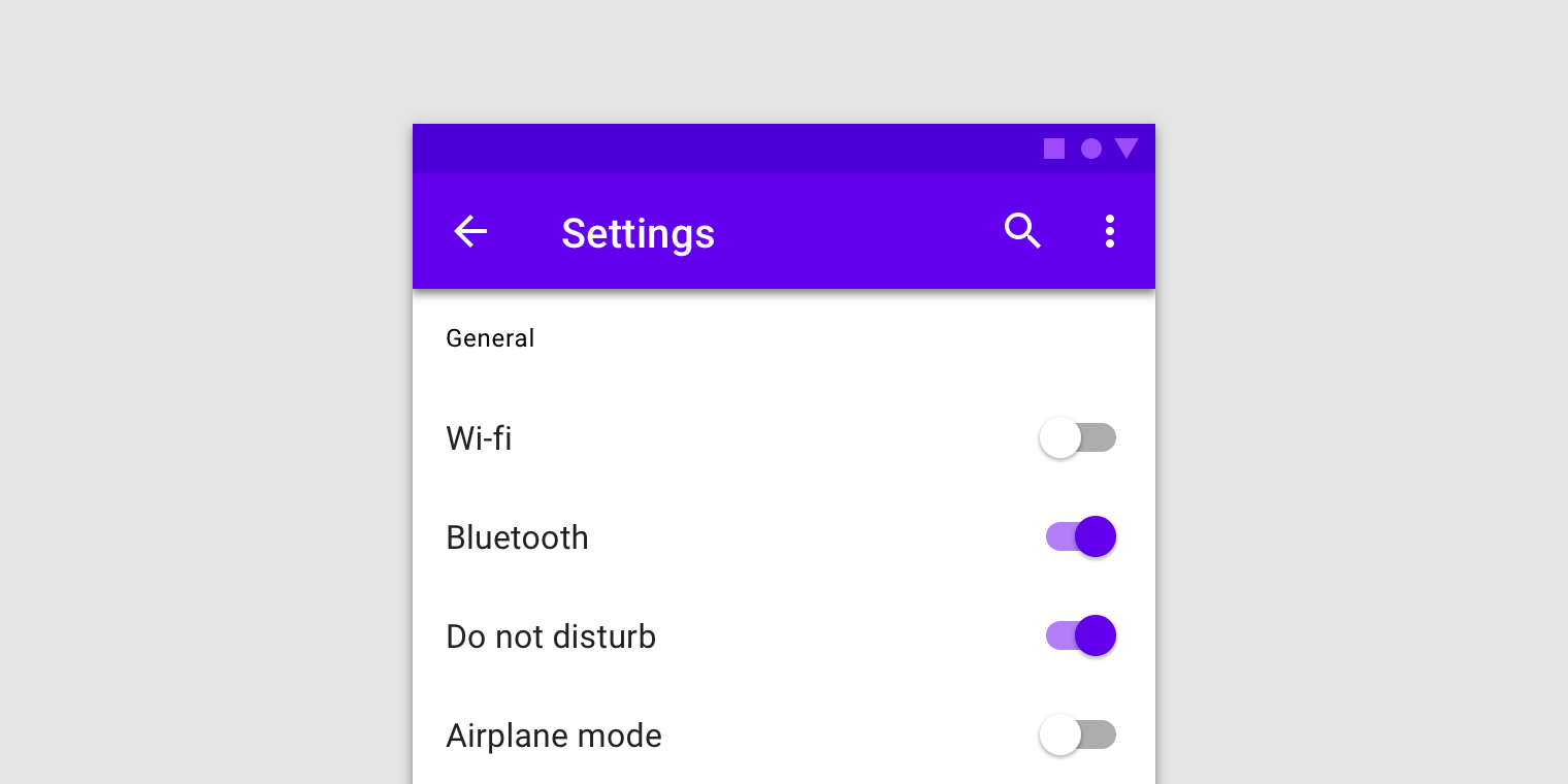 List of phone settings. Each item has a switch.