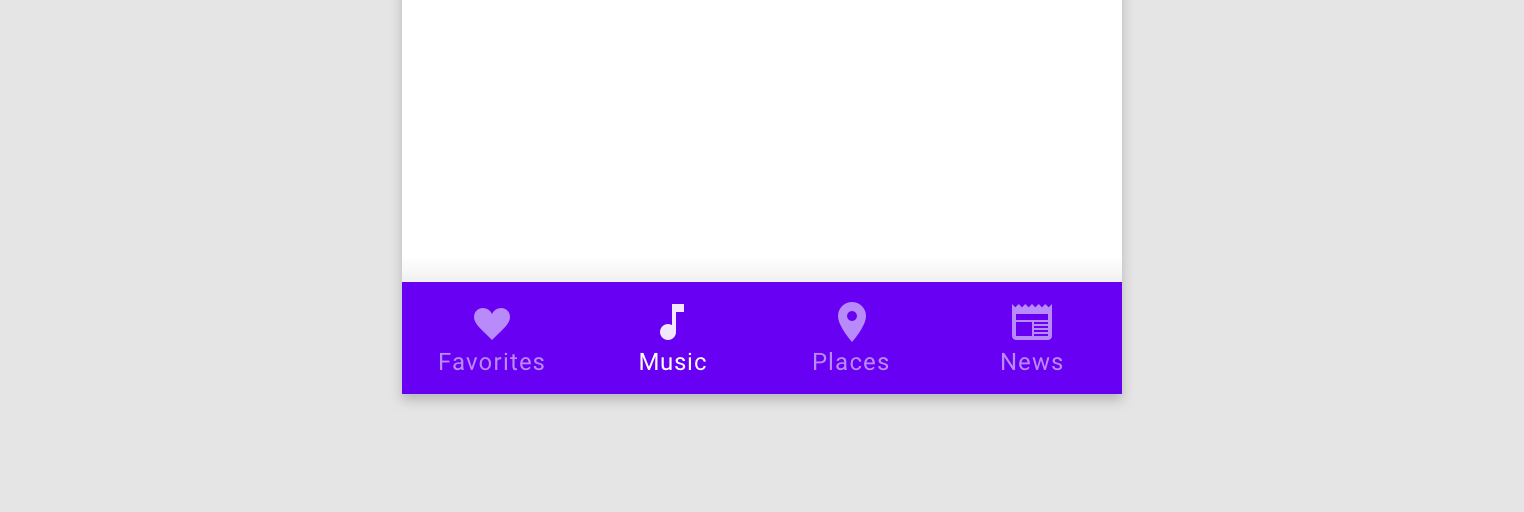 Bottom navigation with 4 destinations showing icons and text. One destination is active
