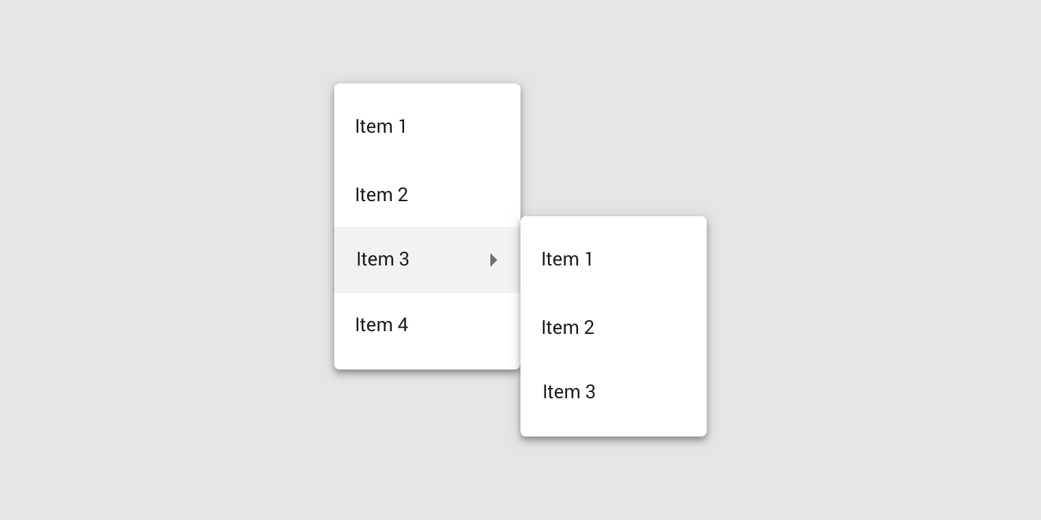 A parent list item can trigger a cascading menus containing child actions.