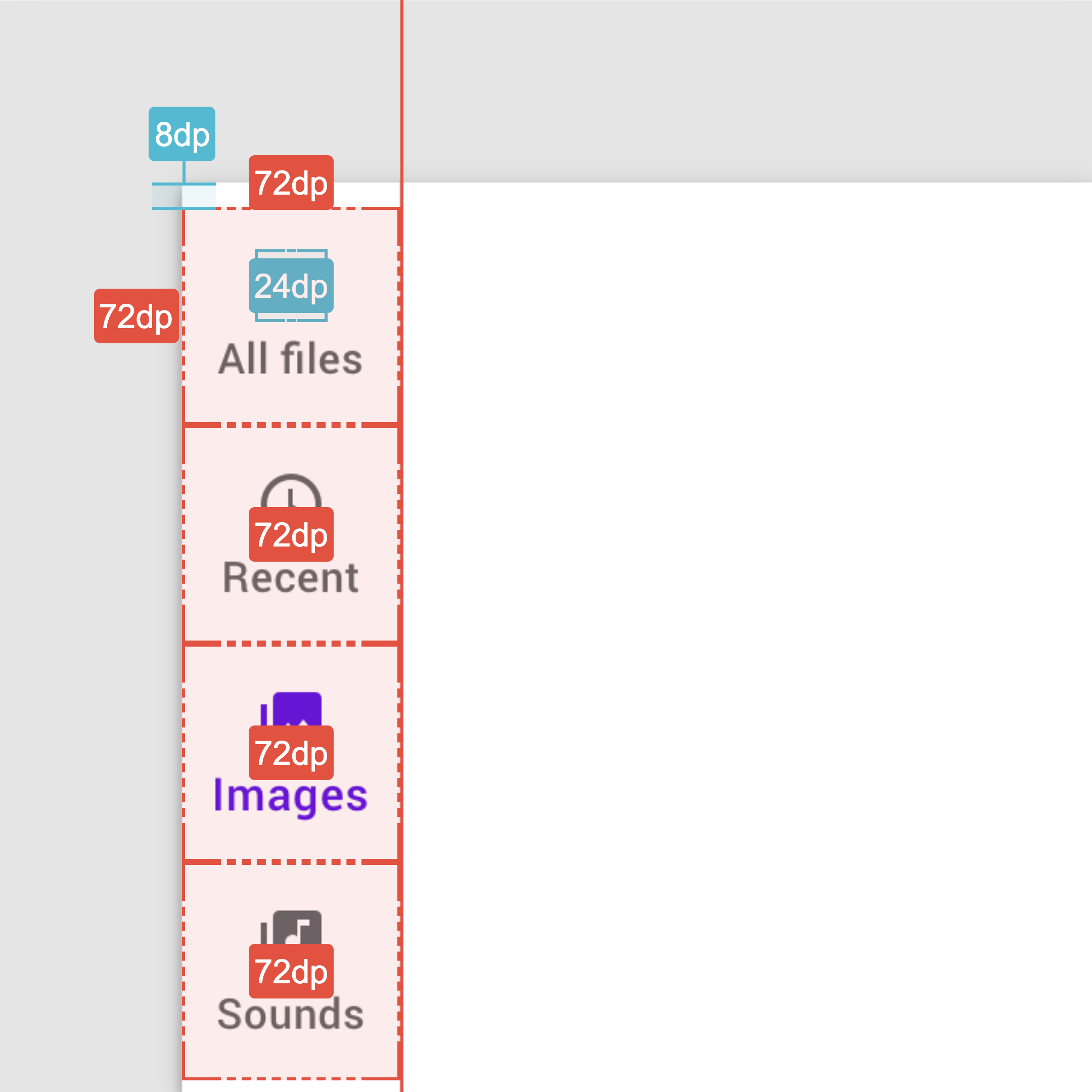 Specifications for the default navigation rail appearance