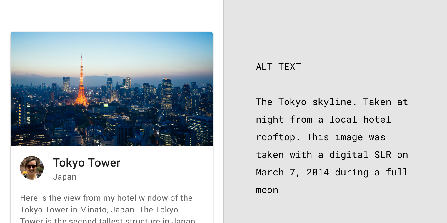 Tokyo Tower at night and alt text