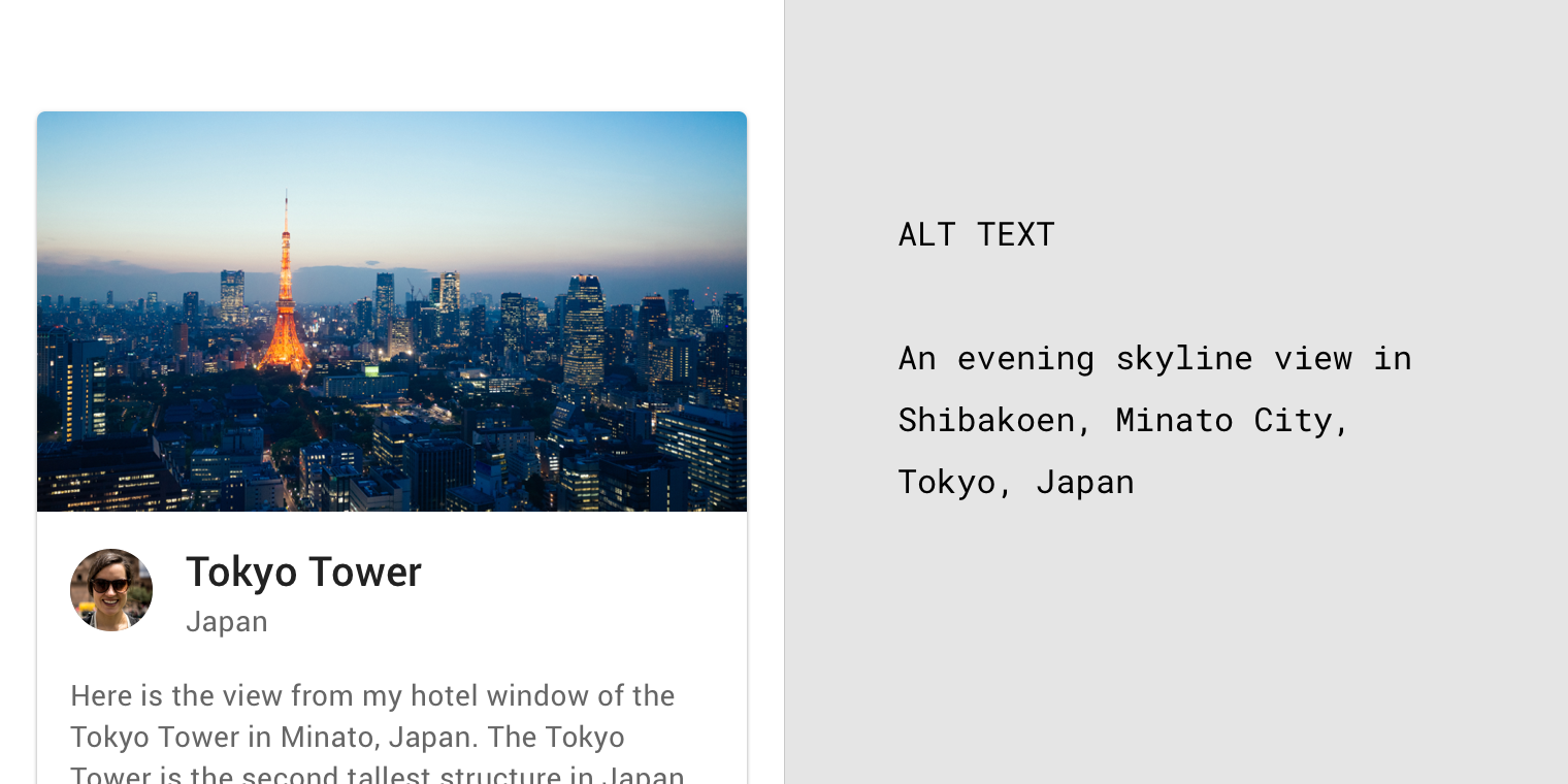 Tokyo Tower at night and alt text