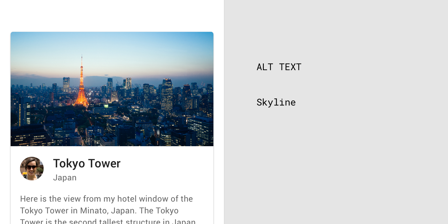 Tokyo Tower at night and alt text