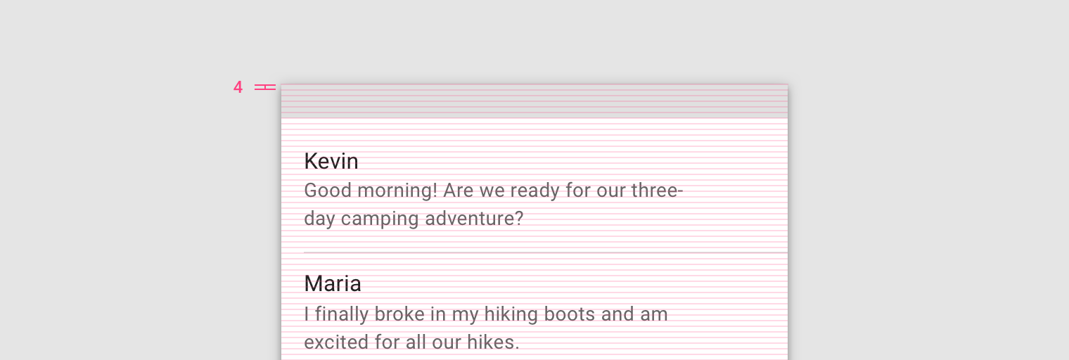 4dp baseline grid lines with text message type aligned to the baseline grid