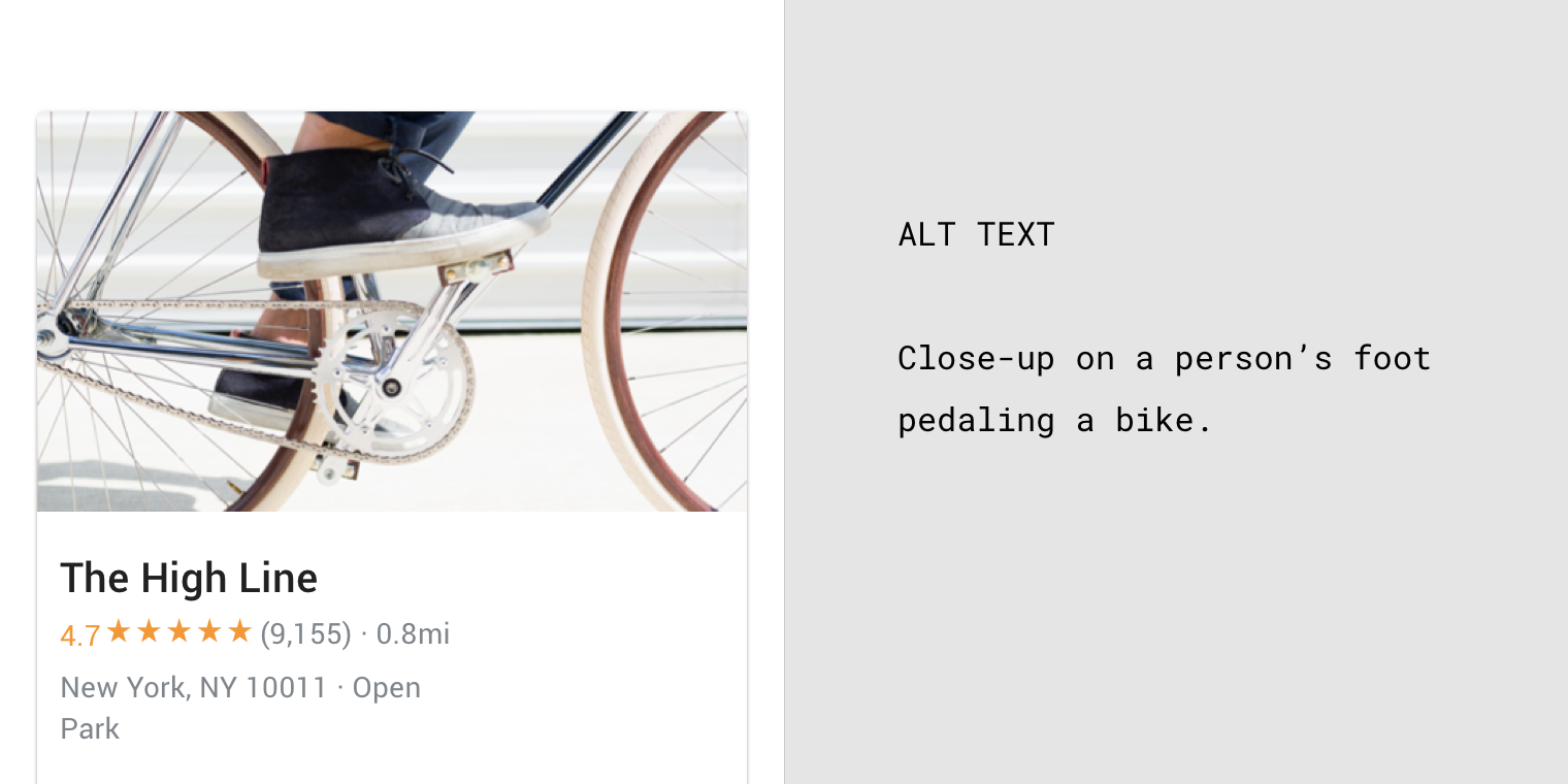 Foot pedaling a bike and alt text example
