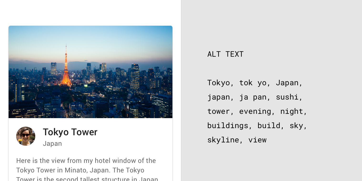 Tokyo Tower at night and alt text
