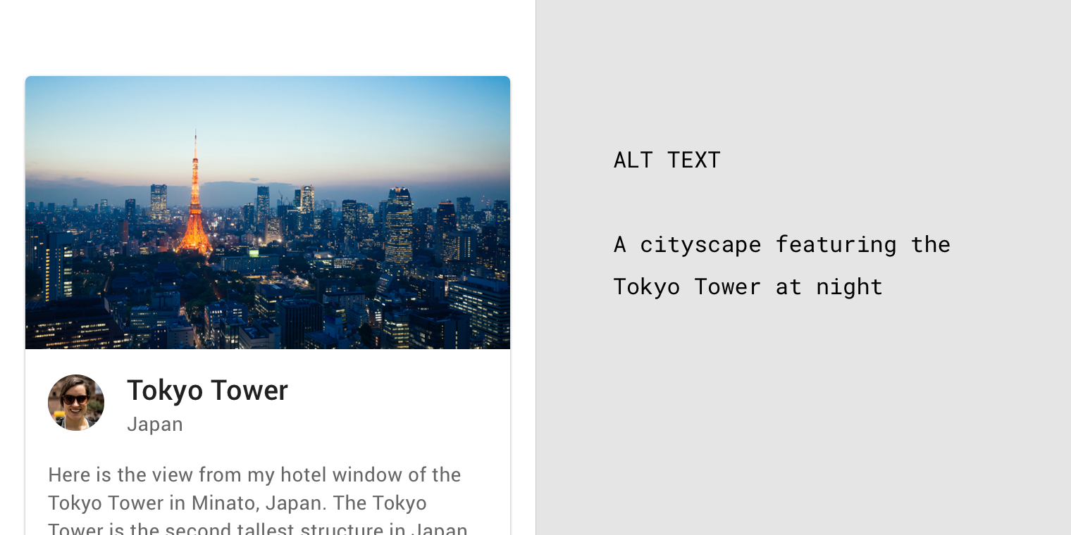 Tokyo Tower at night and alt text