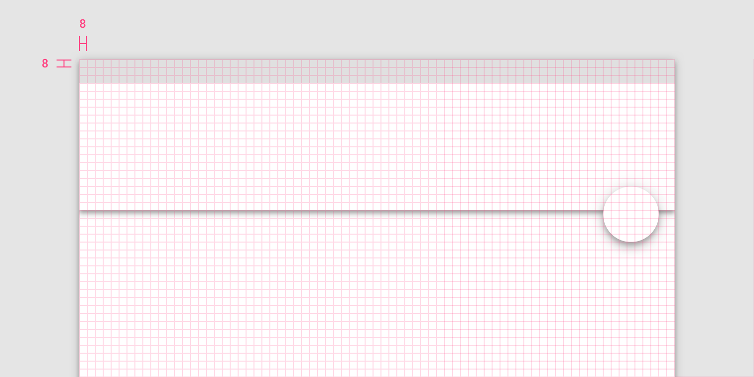 8dp grid diagram of a layout with an app bar and floating action button